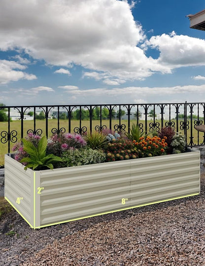 CABIHOME 2 Pcs 8x4x2 Ft Galvanized Raised Garden Bed, Deep Root Planter Box for Vegetables, Flowers, Herbs- Large Metal Raised Garden Bed Kit for Outdoor Use, Beige