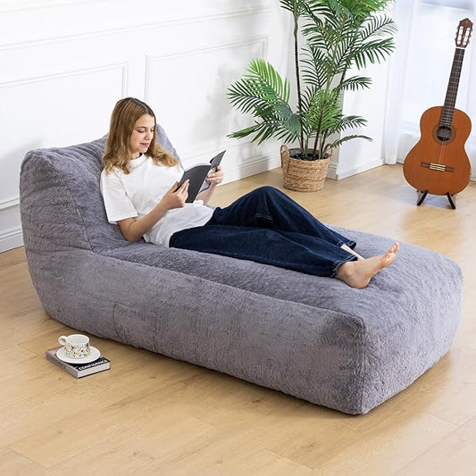 Giant Bean Bag Lounger Chair for Adults with Soft & Cozy Plush Fabric,Memory Foam Filled Beanbag Chair for Family Living Room,Bedroom and Game Room (Grey)