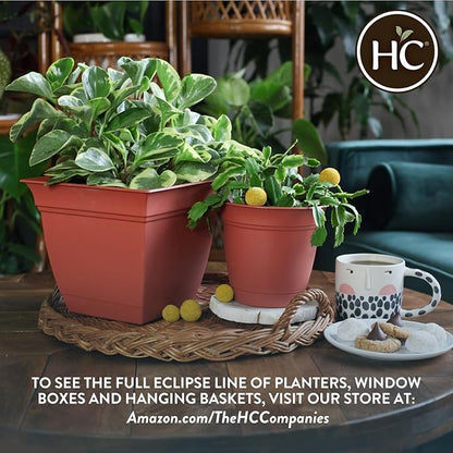 The HC Companies Eclipse Round Planter with Saucer - Outdoor & Indoor Plant Pot with Drainage Holes - Lightweight, UV-Resistant Plastic Pots for Plants, Flowers & Herbs (8" Clay, Pack of 1)