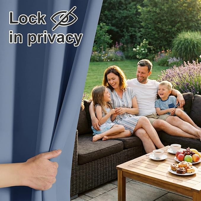 RYB HOME Outdoor Curtains for Patio Waterproof Block Sunlight Thermal Insulated Privacy Assured Thick Outside Curtains for Porch, Gazebo, Pergola, W84" x L108", Stone Blue, 1 Panel