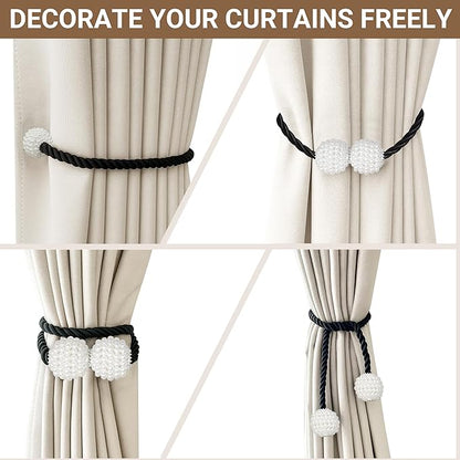 Hion Magnetic Curtain Tiebacks Black 6 Pack, Curtain Tiebacks Buckles Holdbacks Holders Hooks Clip for Home Bedroom Office Decorative Thick or Thin Curtain