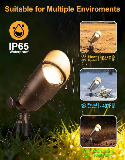 PARTPHONER Solid Brass Low Voltage Landscape Lighting, Wired 12V LED Landscape Spotlights with Aluminum Housing MR16 Bulb, Heavy Duty Outdoor Waterproof Up Lights for Garden, Yard, Trees, 12Pack