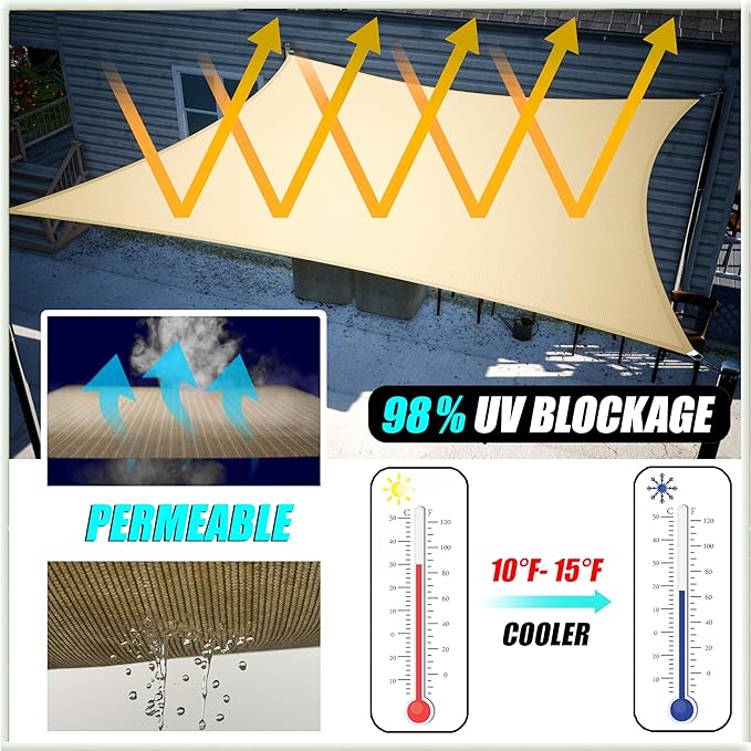 Amgo 24' x 24' x 24' White Triangle Sun Shade Sail UPF50+ Canopy Awning AGSLT, 95% UV Blockage, Water & Air Permeable, 200GSM Heavy Duty Commercial and Residential (We Make Custom Sizes)