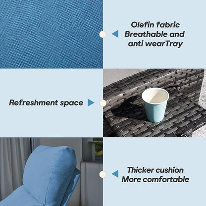 Upgraded Outdoor Recliner Chair, Reclining Patio Chairs with Adjustable Back up to 150°Lay Flat and Extended Footrest, Wicker Recliner Chairs with Flip Table and Removable Olefin Cushion