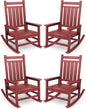 SERWALL Oversized Outdoor Rocking Chair Set of 4, HDPE Rocker for Adults, Patio Rocking Chairs for Porch, Crimson Red
