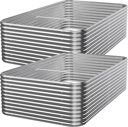 2 PCS Tall 8x4x1.5ft Galvanized Raised Garden Bed Outdoor, Metal Garden Bed for Vegetables, Above Ground Garden Box for Flower, Steel Raised Beds for Gardening