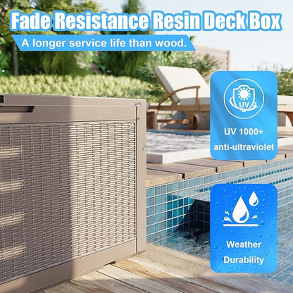 DRATO 320 Gallon Deck Box, Outdoor Large Waterproof Resin Storage Box with Lockable Lid for Patio Cushions, Gardening Tools（Gray，320 Gallon）