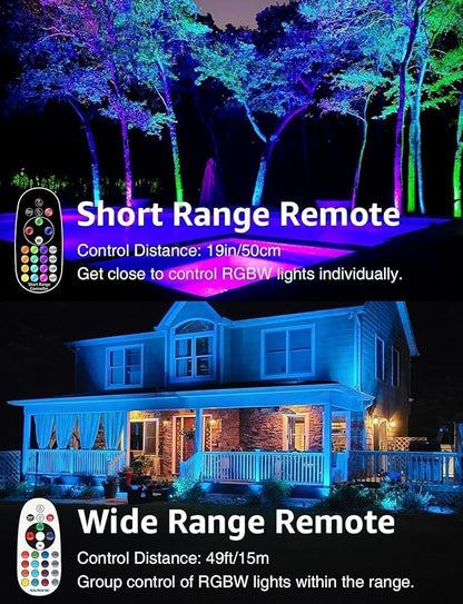 SUNVIE Christmas 12W RGB Color Changing Landscape Lights Low Voltage LED Landscape Lighting Remote Control Spotlight Waterproof Garden Pathway Christmas Decoration Outdoor, 8 Pack with Connector