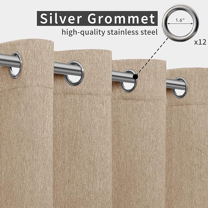 Easy-Going Linen Look Outdoor Curtains Waterproof Windproof Porch Curtains, Soft Thicken Outdoor Privacy Curtains for Patio, Gazebo, Grommet Top and Tab Bottom Drape, 1 Panel, 110x84 inch, Beige