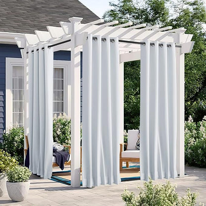 NICETOWN 2 Panels Outdoor Curtains for Patio Waterproof Grommet & Back Tab on Top and Bottom, Windproof Privacy Sound & Light Reducing for Cabana with Fixed Rope, W46 x L72, Greyish White