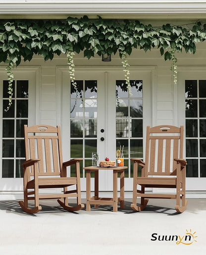 Oversized Outdoor Rocking Chairs Set of 4, High Back Porch Rocker Chair, HDPE All Weather Resistant Rocking Chairs for Patio,380lbs Weight Capacity, Teak