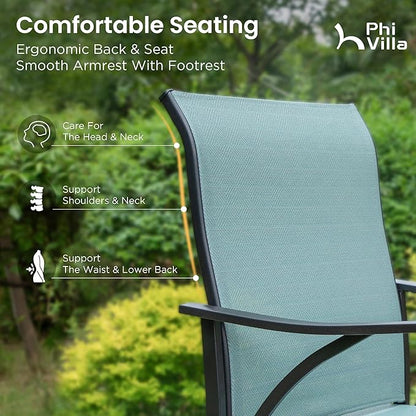 PHI VILLA Outdoor Bar Stools Set of 2, Swivel Patio Bar Stools & Chairs with Armrest, All-Weather High Top Outdoor Bar Chairs for Outside, Porch and Deck
