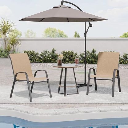 Patio Chairs Set of 2, Outdoor Dining Chairs Stackable for All Weather, Breathable Metal Modern Outside Furniture Chair for Pool Side, Garden, Backyard Deck, Brown