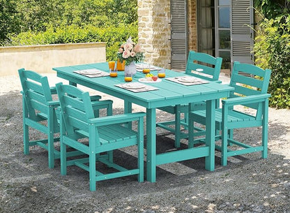 SERWALL 6-Person Outdoor Dining Table - 67" Rectangle HDPE Patio Table with Center Umbrella Hole, Weatherproof, Aruba