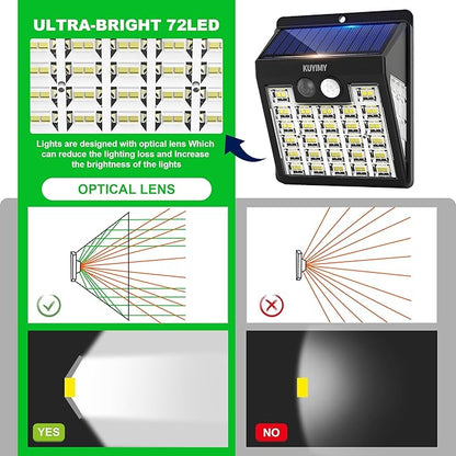 Solar Lights Outdoor, 72 LED Motion Sensor Wall Light, IP65 Waterproof and 3 Lighting Modes, Solar Powered Security Wireless Light Outside for Patio, Garden, Fence, Porch, Front Door(6 Packs)