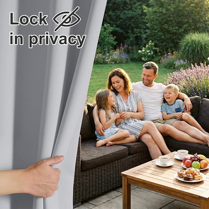 RYB HOME Outdoor Curtains Waterproof - Sun Blocking Curtains Privacy Shades for Garage Patio Door Window Porch Pergola Outdoor Shower, W 100 inches x L 84 inches, 1 Panel, Light Grey