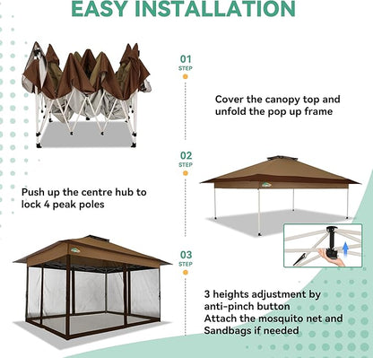 COBIZI 10x15 FT Pop up Gazebo on Clearance - Outdoor pop up Canopy Tent,carpas para Patio, Shelter - Screen Tents with Portable Carry Bag, Patio Gazebos for Camping,Garden,Deck,Backyard,Brown