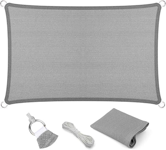 Eden's Decor Straight Flat-Edged Sun Shade Sail Rectangular 8' x 17' Grey UV-Blocking Outdoor Canopy Fabric Cloth Awning for Pergola Patio Garden Backyard Custom Size