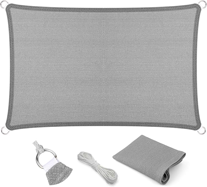 Eden's Decor Straight Flat-Edged Sun Shade Sail Rectangular 12' x 16' Grey UV-Blocking Outdoor Canopy Fabric Cloth Awning for Pergola Patio Garden Backyard Custom Size