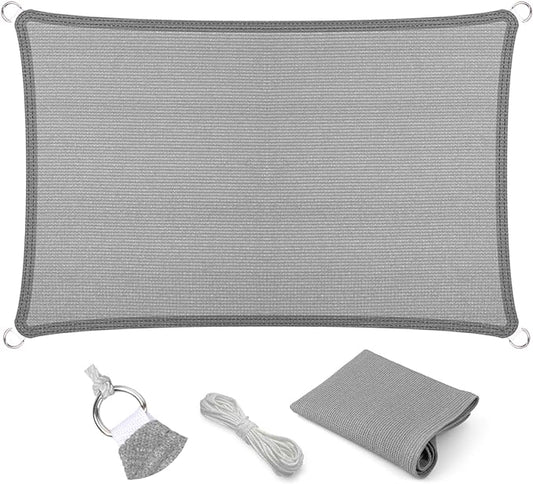 Eden's Decor Straight Flat-Edged Sun Shade Sail Rectangular 9' x 20' Grey UV-Blocking Outdoor Canopy Fabric Cloth Awning for Pergola Patio Garden Backyard Custom Size