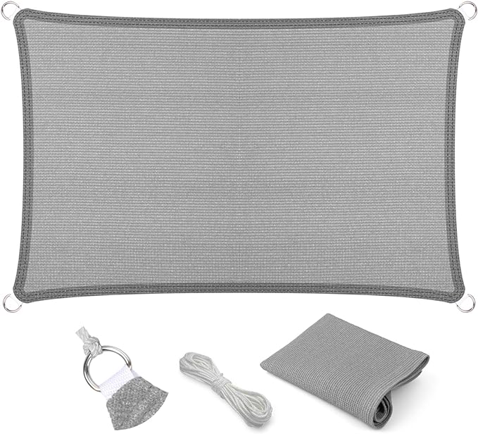 Eden's Decor Straight Flat-Edged Sun Shade Sail Rectangular 13' x 22' Grey UV-Blocking Outdoor Canopy Fabric Cloth Awning for Pergola Patio Garden Backyard Custom Size