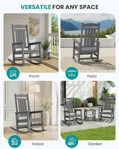 SERWALL Outdoor Rocking Chair, HDPE Patio Rocking Chair All-Weather Porch Rocker for Balcony, Yard, Dark Gray