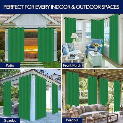 PureFit Outdoor Curtains for Patio Waterproof Weatherproof, UV Resistant Outside Curtains for Gazebo, Front Porch, Pergola, Sun Blocking Privacy Curtain, 52W x 84L inch, 1 Panel, Green