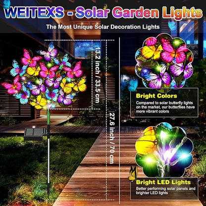 Solar Garden Lights Solar Lights Outdoor Waterproof Solar Lights 4 Pack with New Upgraded 144 LED 68 Butterflys Outdoor Solar Lights for Yard Outside Garden Pathway Decor Gifts for Women