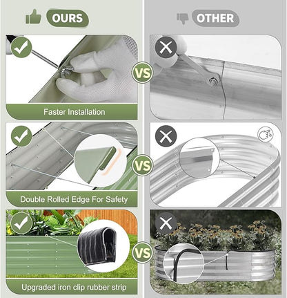 Galvanized Raised Garden Bed Outdoor- Raised Beds for Gardening| Metal Planter Box, Steel Raised Garden Bed Kit with Safety Edging and Gloves for Vegetables, Flower, Herbs (6x2x1.4FT, Green)