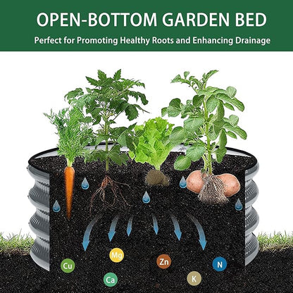 2 Pcs 2x2X1 ft Galvanized Raised Garden Bed with Embossed Leaf Vein Pattern, Light Green Metal Round Outdoor Planter Box for Vegetables, Fruits, Flowers & Herbs