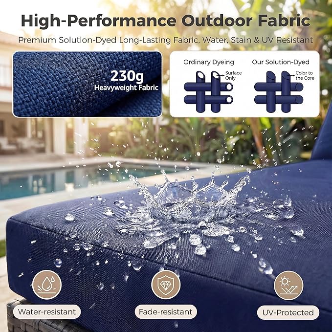 NICESOUL 9 Piece Large Outdoor Patio Furniture Set with Fire Pit Table Gas/Propane, 29.3'' High Back Rattan Modular Sectional Sofa, Extra Wide Conversations for Backyard, 2 Color Cushion Navy & Gray