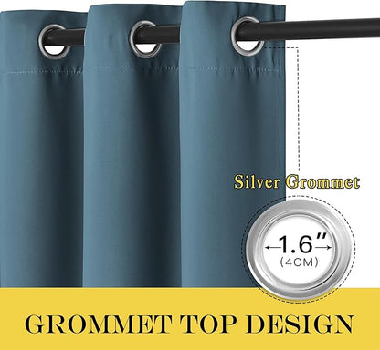 NICETOWN Blackout Sliding Glass Door Curtains, Room Darkening Thermal Insulated Curtains for Living Room Bedroom, Extra Wide Window Drapes, 1 Panel, W80 x L118, Smoky Blue