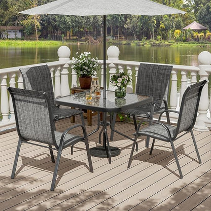 UDPATIO Patio Chairs Set of 4, Stackable Outdoor Dining Chairs with High Back, Textilene Fabric Breathable Outdoor Chair All Weather, 350LBS Capacity for Garden, Backyard (Dark Grey)