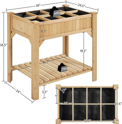 Yaheetech 36x25x37 Inch Raised Garden Bed 8 Pocket Herbs Outdoor Horticulture Garden Planter Vegetable Standing Planters Boxes with Grow Grid