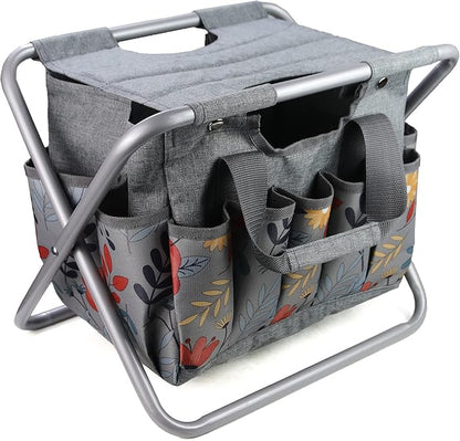 MDSTOP Folding Gardening Stool with Detachable Storage Tote Bag, Gardening Tools Set Organizer for Fishing Outdoor Sports Hiking Camping Garden, Gardening Gifts for Mom/Dad, Without Tools (Aluminum)