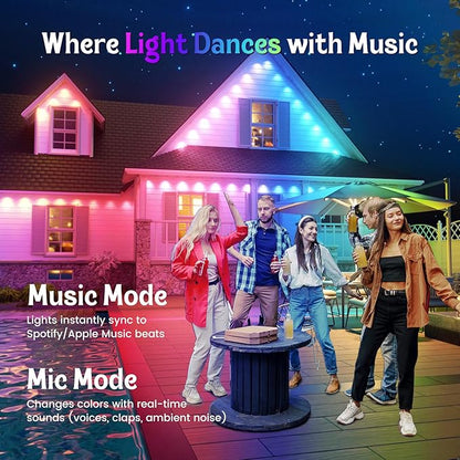 Fitop Permanent Outdoor Lights, 200FT RGB Smart LED Eaves Light, IP67 Waterproof Outdoor Strip Lights, 16 Million Colors, Extendable, App/Remote Control, Music Sync
