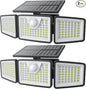 2500LM Solar Lights Outdoor with Motion Sensor,3 Head 270° Wide Angle Street Area Lights, IP65 Waterproof Security Lighting with 3 Modes(Non-Remote,2 Pcs)