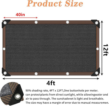 QLOFEI 4x12 FT Shade Cloth with Grommets, 90% Sun Shades Outdoor Patio Mesh Tarp, Easier to Hang Sun Protection Neting Cover -for Garden Greenhouse Pergola Lawn Kennel Chicken Coop