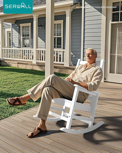 SERWALL Oversized Outdoor Rocking Chair Set of 4, HDPE Rocker for Adults, Patio Rocking Chairs for Porch, White