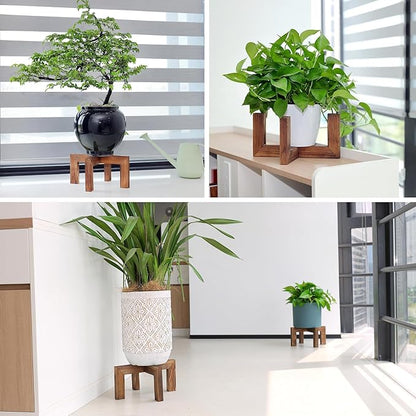Plant Stand, Indoor/Outdoor Wood Plant Holder, Single Flower Pot Stand, Sturdy Planter Stands (Walnut, Fit 5-9 Inch Pots)