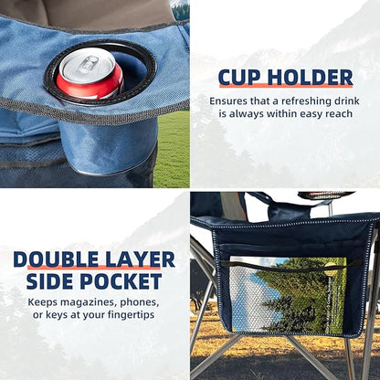 2 Pack Folding Camping Chairs for Adults - High Back Padded Outdoor Lawn Chairs with Lumbar Support & Cup Holder, 400lbs Heavy Duty Portable Camping Chairs Set (Blue & Brown, 2 PCS)