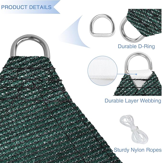 E&K Sunrise 24' x 24' x 24' Sun Shade Sail Triangle Canopy Shade Cover UV Block for Patio Backyard Garden Outdoor (Green)