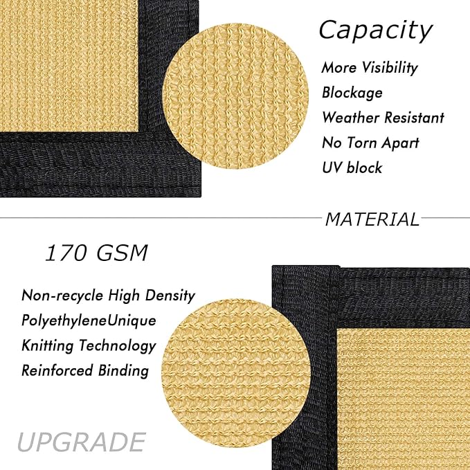 UPGRADE Privacy Fence Screen 6'x46' Sand Outdoor 90% Visibility Blockage 170 GSM Mesh Shade Cover Panels for Backyard,Balcony,Home Decoration with Zip Ties,Customized Avaliable