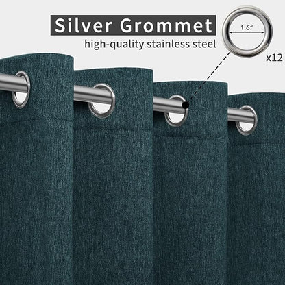 Easy-Going Linen Look Outdoor Curtains Waterproof Windproof Porch Curtains, Soft Thicken Outdoor Privacy Curtains for Patio, Gazebo, Grommet Top and Tab Bottom Drape, 1 Panel, 110x84 inch, Teal