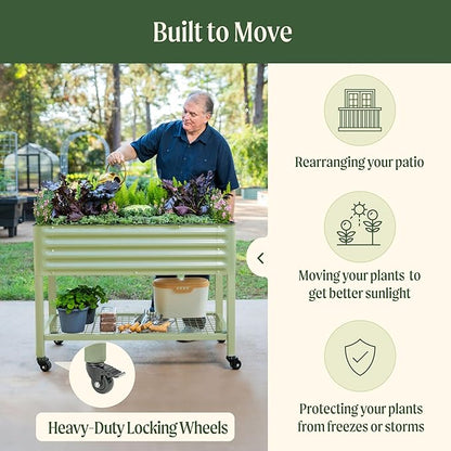 Rolling Elevated Raised Garden Bed-V Series, 2' x 4' Garden Beds with Legs & Storage Rack for Patio & Porch, 700 Lbs Weight Capacity, Outdoor Planter Box for Vegetables Flower Herbs, Olive Green