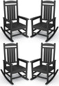 KINGYES Outdoor Rocking Chair Set of 4, High Density Polyethylene Patio Rocking Chairs with 330lbs Support for Adults, Black