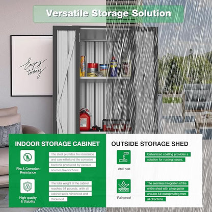 AECOJOY Outdoor Storage Cabinet, Outdoor Cabinets Waterproof with Shelves, Vertical Tall Garden Outdoor Cabinet, Sheds & Outdoor Storage Clearance Cabinet Weatherproof for Outside in Dark Grey