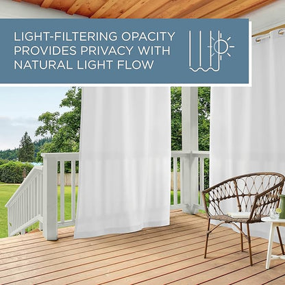 TOWN & COUNTRY BASICS Cabana Solid Heavyweight Indoor Outdoor Curtains, Light Filtering Opacity with Grommet Top, Water Repellent, 2-Pack Set, 54"x108", Winter White