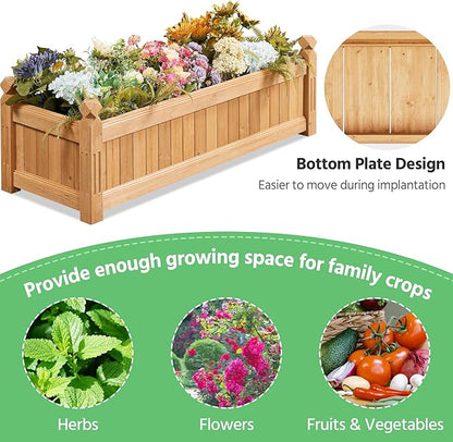 Yaheetech 43.5″ L×16″ W×14″ H Wooden Raised Garden Bed, Horticulture Wood Rectangular Garden Planter Outdoor, Raised Planter Box for Yard/Greenhouse/Vegetable/Flower/Herbs, Light Brown