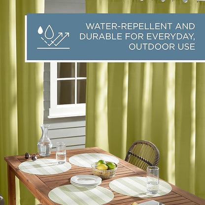 TOWN & COUNTRY BASICS Cabana Solid Heavyweight Indoor Outdoor Curtains, Light Filtering Opacity with Grommet Top, Water Repellent, 2-Pack Set, 54"x120", Kiwi Green